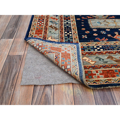 8'X7'10" Blue Armenian Inspired Caucasian Design Square Oriental Rug