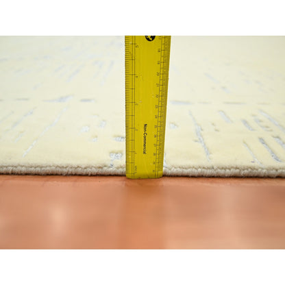 9'X12' White Modern Design Textured Weave Wool & Silk Hand Knotted Rug