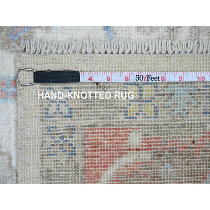 6'1"X8'9" White Afghan Angora Oushak Leaf Design Hand Knotted Wool Rug