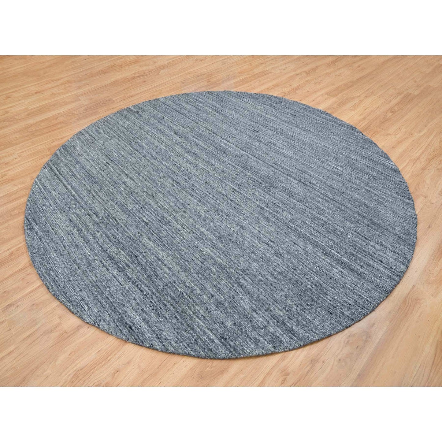 10'X10' Arsenic Gray Wool Modern Striae Round Hand Loomed Oriental Rug