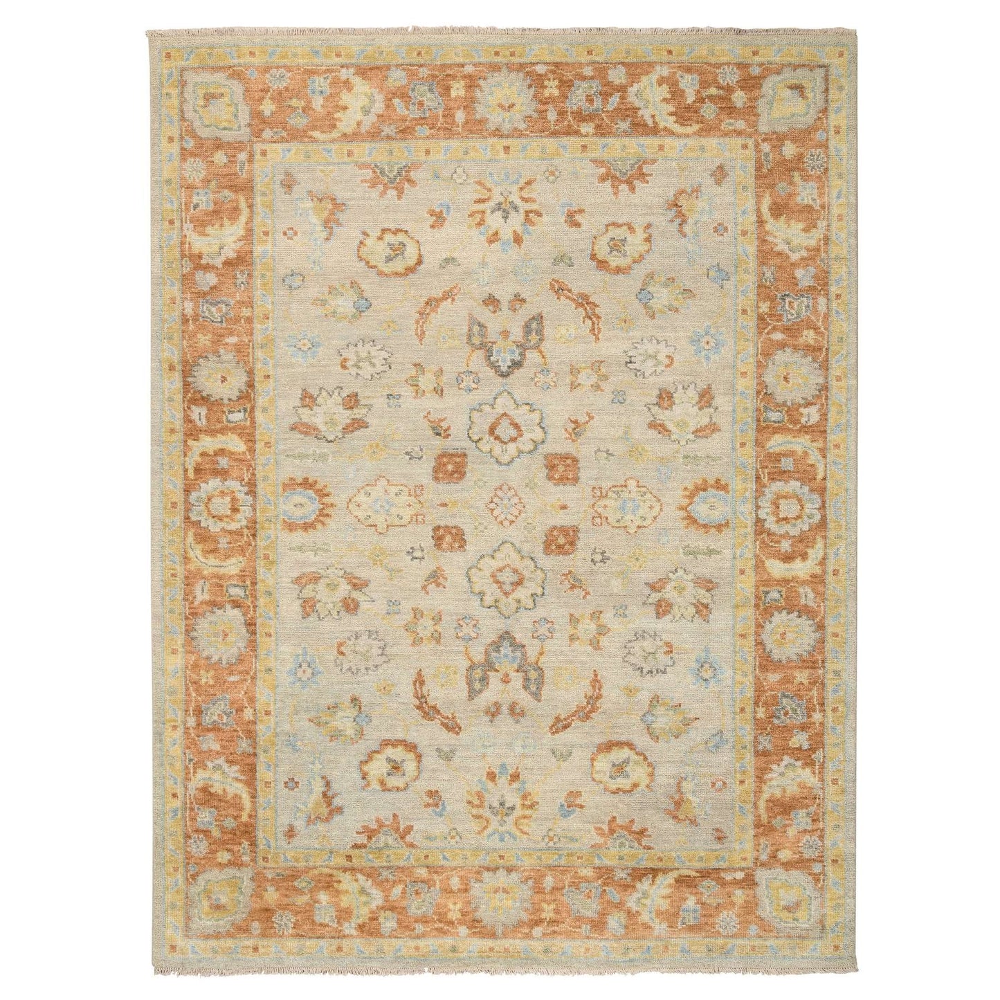 9'1"X11'9" Tan Color Oushak Design Pure Wool Hand Knotted Rug