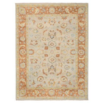 9'1"X11'9" Tan Color Oushak Design Pure Wool Hand Knotted Rug