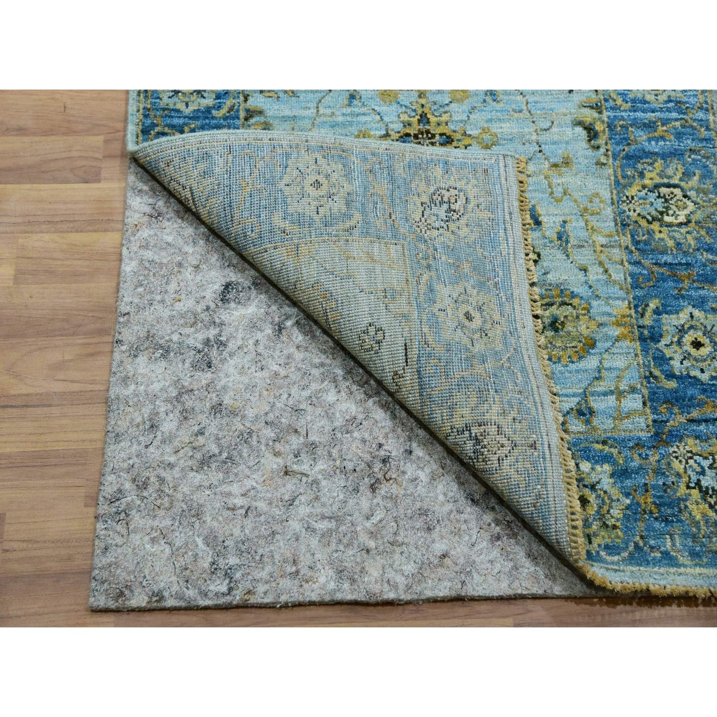 2'6"X14' Arctic Blue Wool Hand Knotted Shah Abbas Runner Oriental Rug