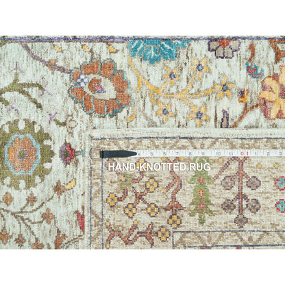 4'1"X12' Beige Hand Knotted Vase Design Silk And Wool Wide Runner Rug