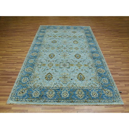 6'1"X9'3" Pale Blue Shah Abbas Flower Hand Knotted Wool Oriental Rug