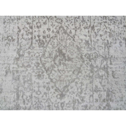 2'7"X20' Gray Wool And Silk Zoroastrian Design Hand Knotted Xl Runner Rug