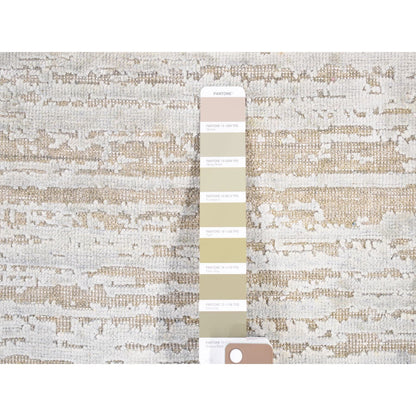 2'X3' Beige Silk With Textured Wool Modern Design Hand Knotted Mat Rug
