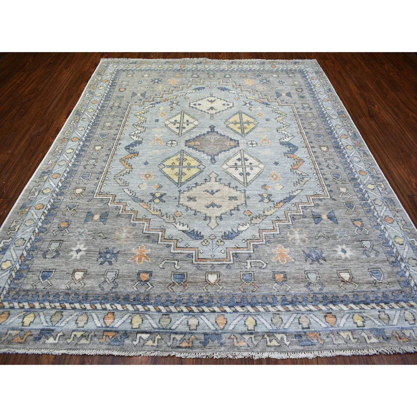 8'X9'10" Gray Anatolian Village Inspired Wool Hand Knotted Rug
