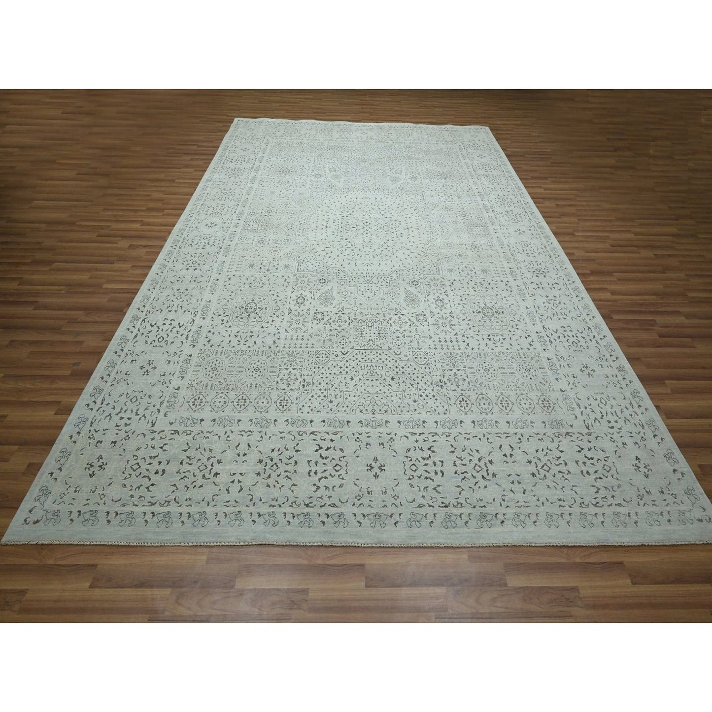 9'1"X12' Beau Blue Pre Historic Mamluk Design Hand Knotted Pure Wool Rug