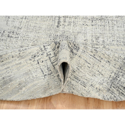 7'10"X7'10" Light Gray Wool Hand Knotted Modern Design Round Rug