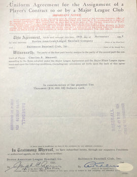 Joe Cronin Autographed Mlb Contract (Jsa)