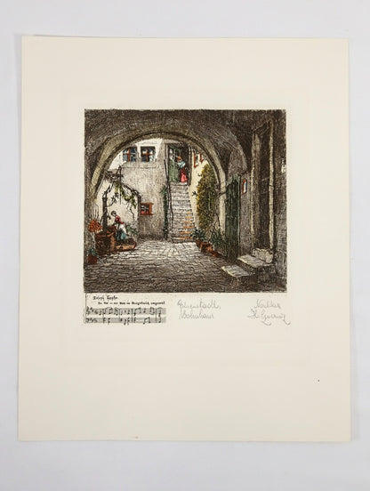 Herta Czernik-Kobanz Gzonning Original Etching With Hand Coloring  Signed