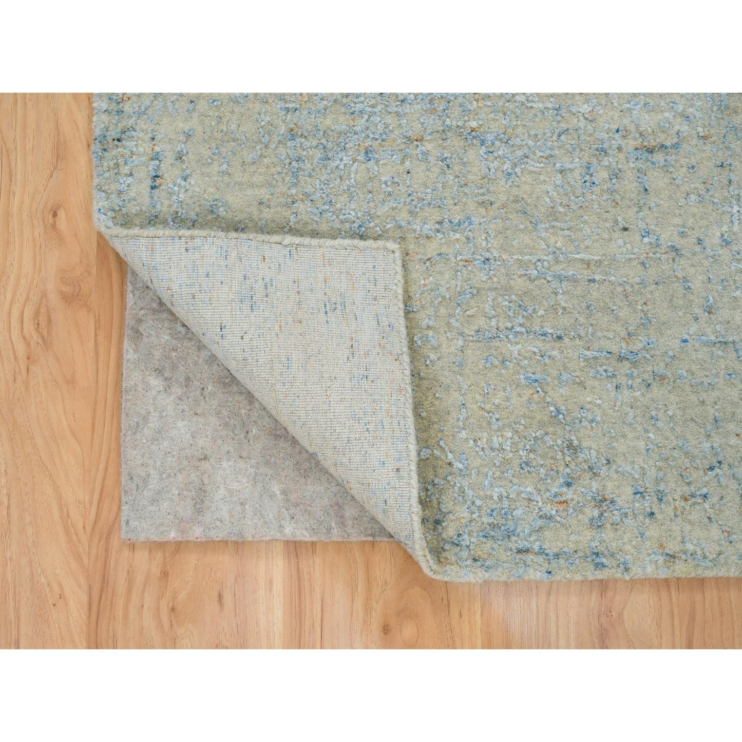 2'6"X10' Gray Wool And Silk Modern Jacquard Hand Loomed Runner