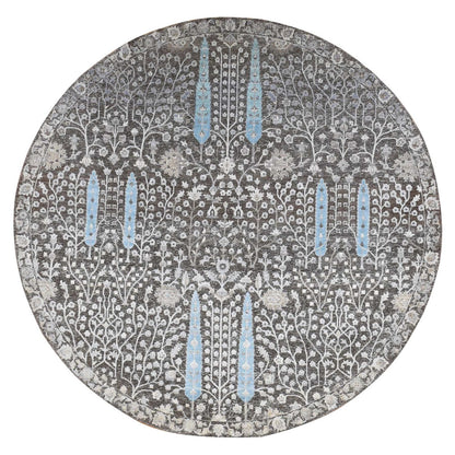 10'X10' Brown Cypress Tree Design Silk With Wool Hand Knotted Round Rug