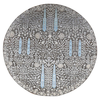 10'X10' Brown Cypress Tree Design Silk With Wool Hand Knotted Round Rug