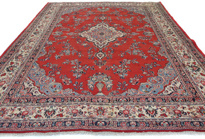 Hand-Knotted Red Vintage Oriental Rug 9X12 Ft