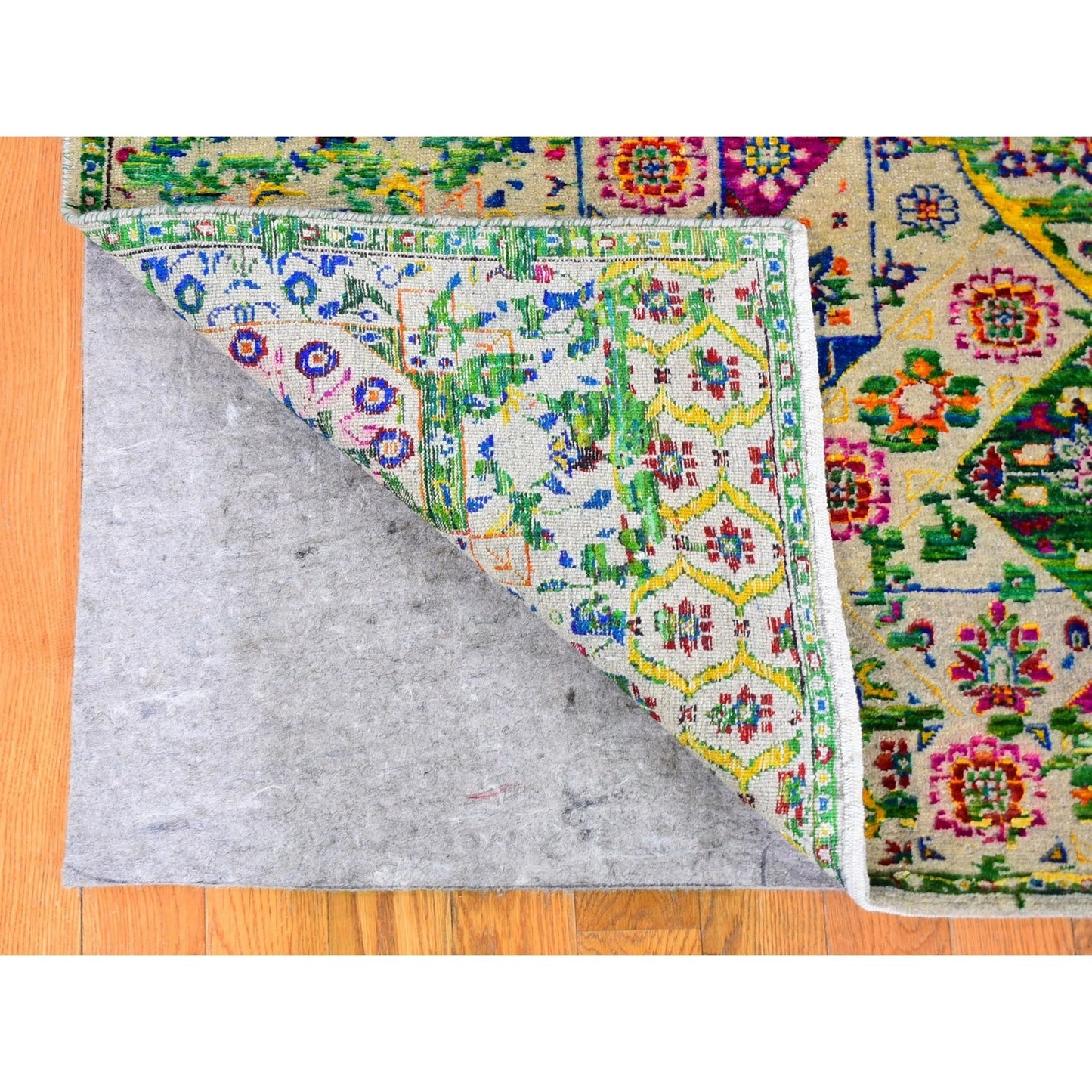 5'X7' Colorful Sari Silk Mamluk Design Hand Knotted Oriental Rug