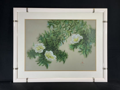 David Lee (Li Tian Wen) Lithograph "White Flowers" Signed, Numbered Framed
