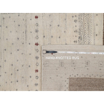 5'X7'10" Ivory Lori Buft Modern Striae Design Pure Wool Hand Knotted Rug