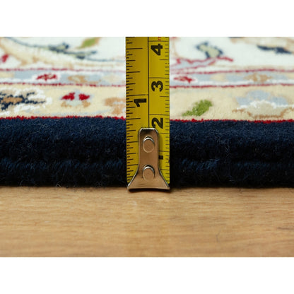 7'X7' Broncos Blue Nain Flower Design Soft Wool Hand Knotted Square Rug