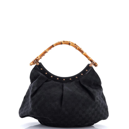 Gucci Vintage Bamboo Hobo Gg Canvas Large