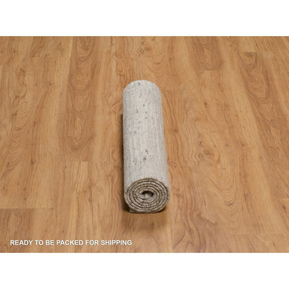 2'6"X6'3" Ivory Hand Knotted Modern Design Undyed Natural Wool Runner Rug