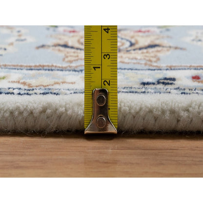 4'9"X6'10" Ivory Nain With Flower Pattern Wool And Silk Hand Knotted Rug