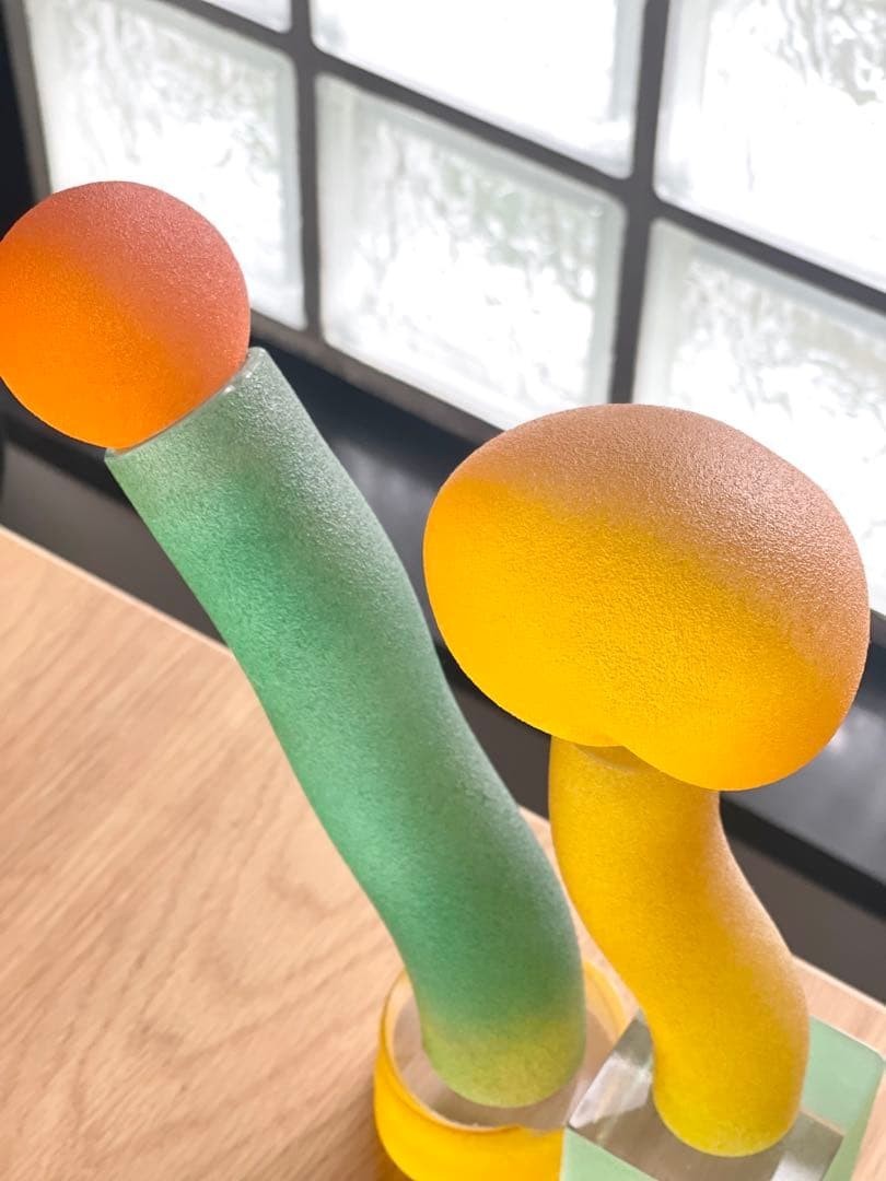 Glass Object Sculptures Orange Yellow Green Baku Takahashi Frosted Art Interior