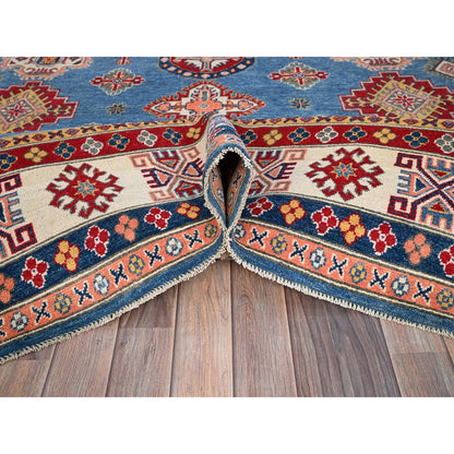 8'2"X10' Blue Hand Knotted Natural Dyes Wool Kazak Design Oriental Rug