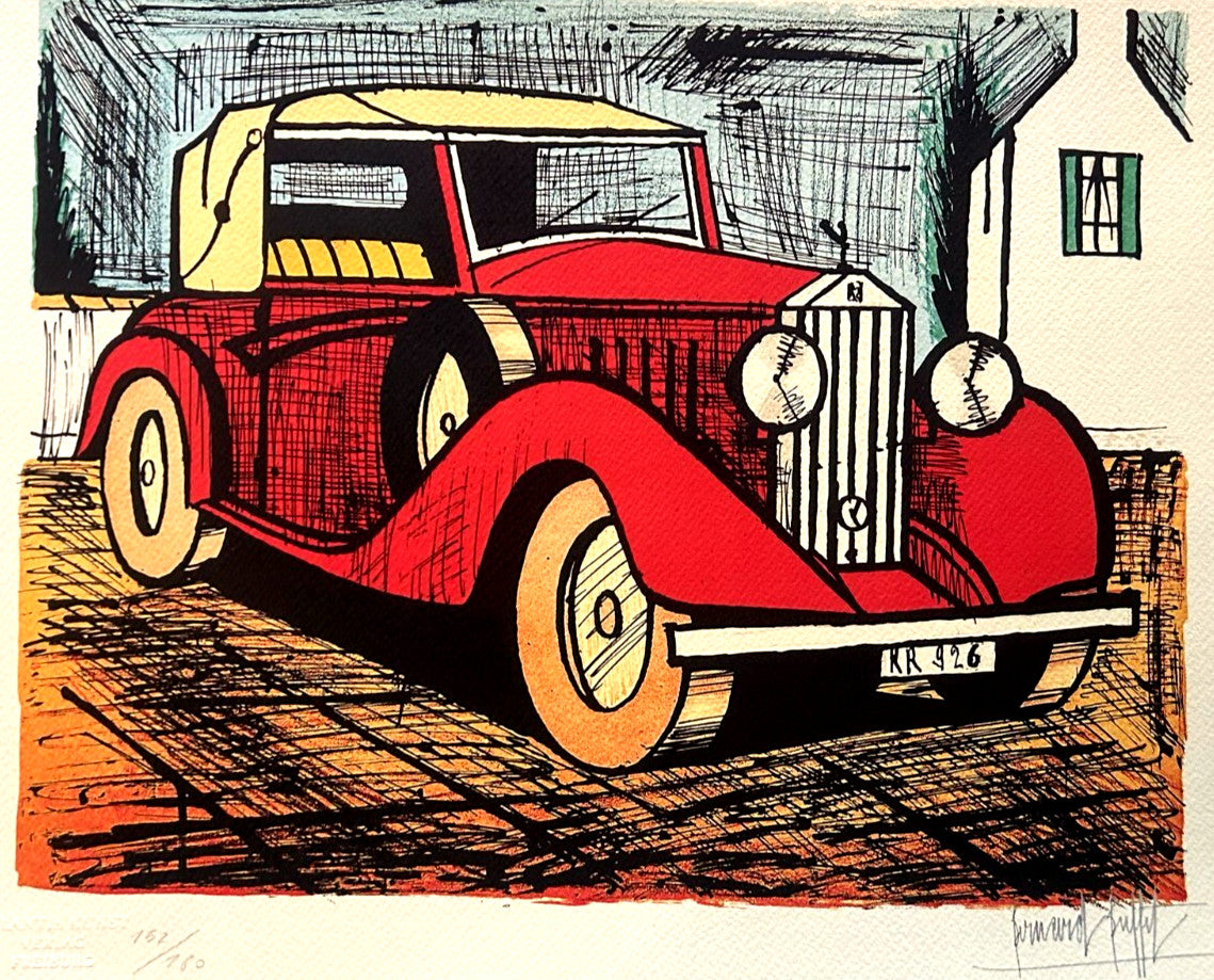 Bernard Buffet 'Rolls Royce' Certified Lithograph Coa Signed Op Numbered