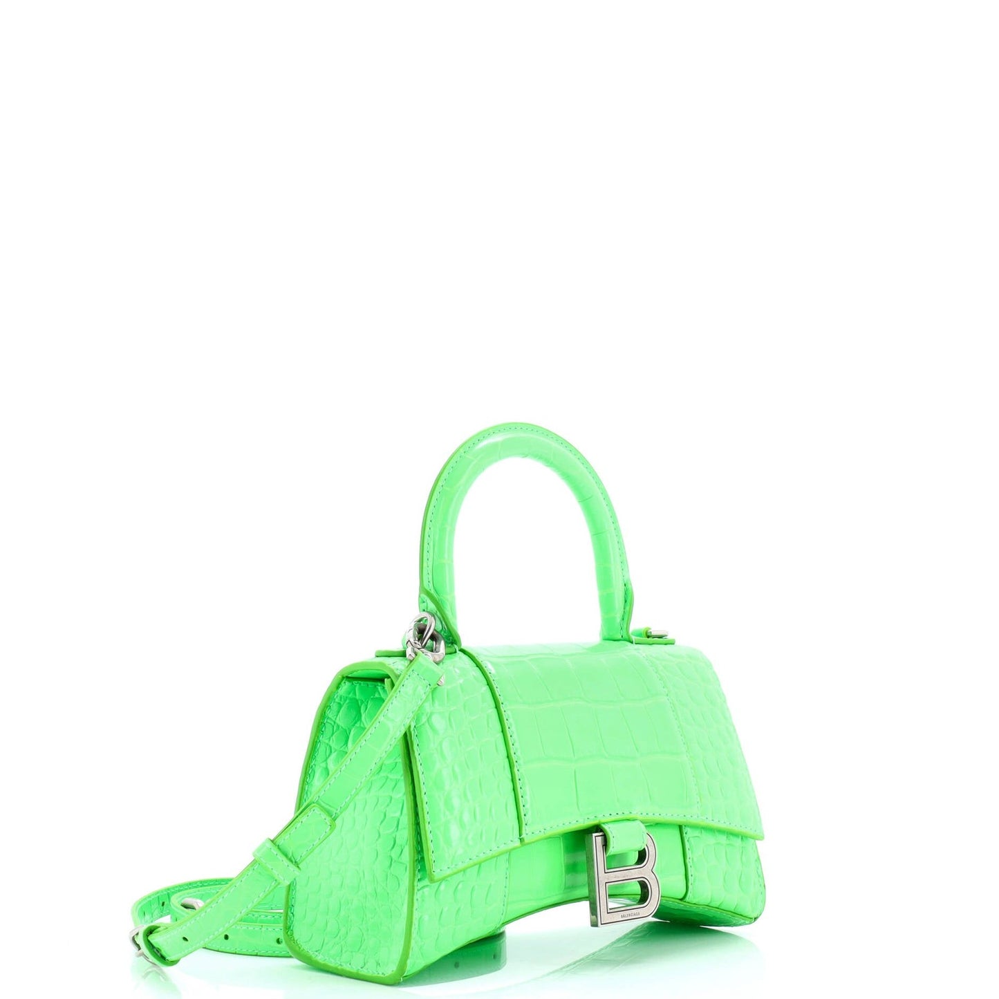 Balenciaga Hourglass Top Handle Bag Crocodile Embossed Leather Xs