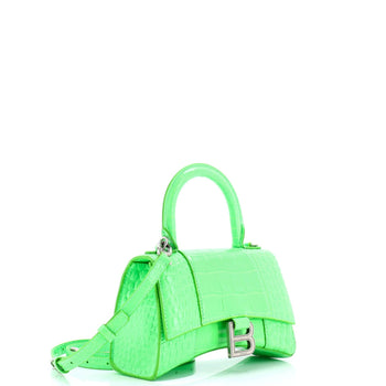 Balenciaga Hourglass Top Handle Bag Crocodile Embossed Leather Xs
