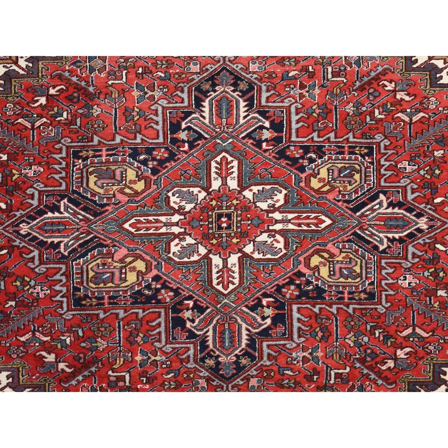 11'X13' Rose Red Zoroastrian Heris Clean Wool Hand Knotted Squarish Rug