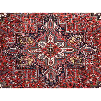 11'X13' Rose Red Zoroastrian Heris Clean Wool Hand Knotted Squarish Rug
