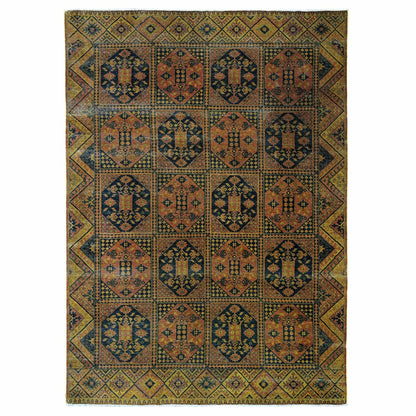 8'10"X12'2" Brown Overdyed Afghan Block Design Hand Knotted Pure Wool Rug