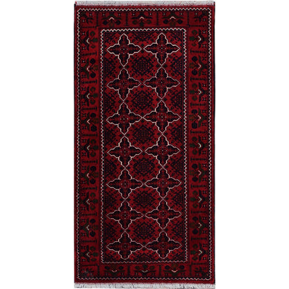 2'3"X4'6" Red Afghan Khamyab Geometric Pattern Hand Knotted Wool Runner Rug