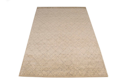Hand-Knotted Beige Geometric Moroccan Rug Plush
