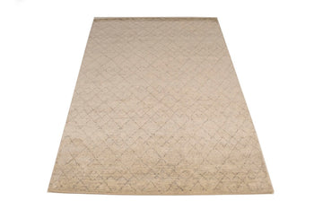 Hand-Knotted Beige Geometric Moroccan Rug Plush