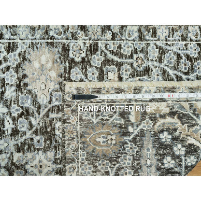 2'6"X9'10" Gray Hand Knotted Silk And Wool Willow Cypress Tree Runner Rug