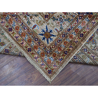 9'X11'9" Hand Knotted Beige Super Kazak Extra Soft Wool Oriental Rug