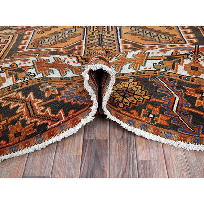 8'2"X11'2" Orange Semi Antique Zoroastrian Heris Hand Knotted Wool Rug
