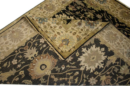 Antique Washed Black Floral Peshawar Rug Osh