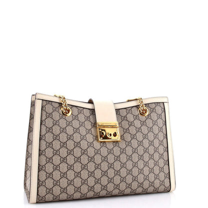 Gucci Padlock Chain Tote Gg Coated Canvas With Leather Medium
