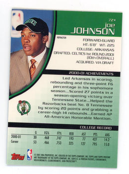 Joe Johnson 2001 Topps Pristine #72 Refractor Rc