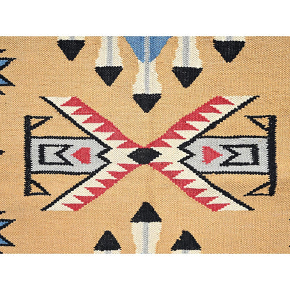 5'2"X7' Peach Color American Indian Design Rug Flat Weave Hand Woven Wool