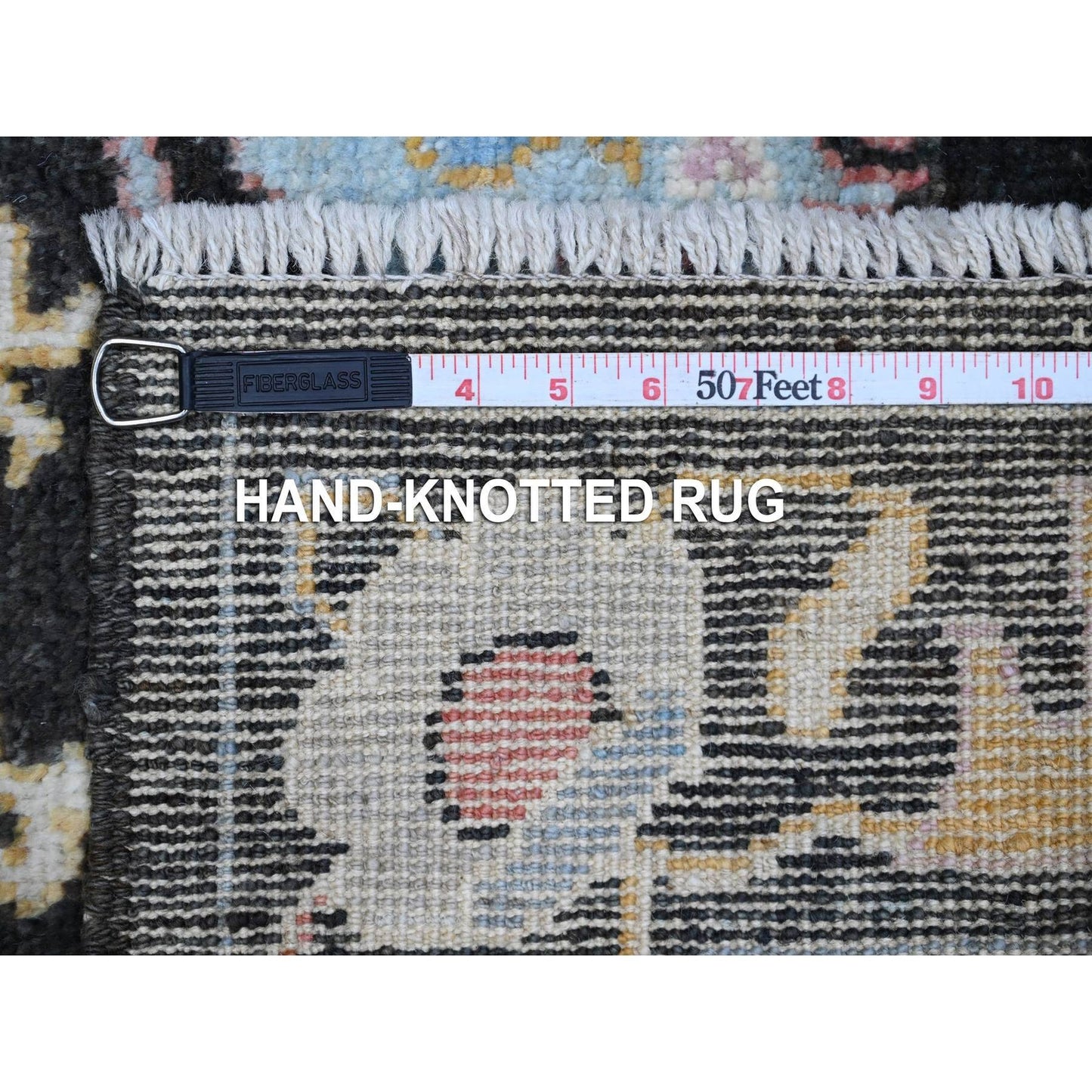 3'1"X11'6" Raisin Black Hand Knotted Angora Oushak Runner Oriental Rug