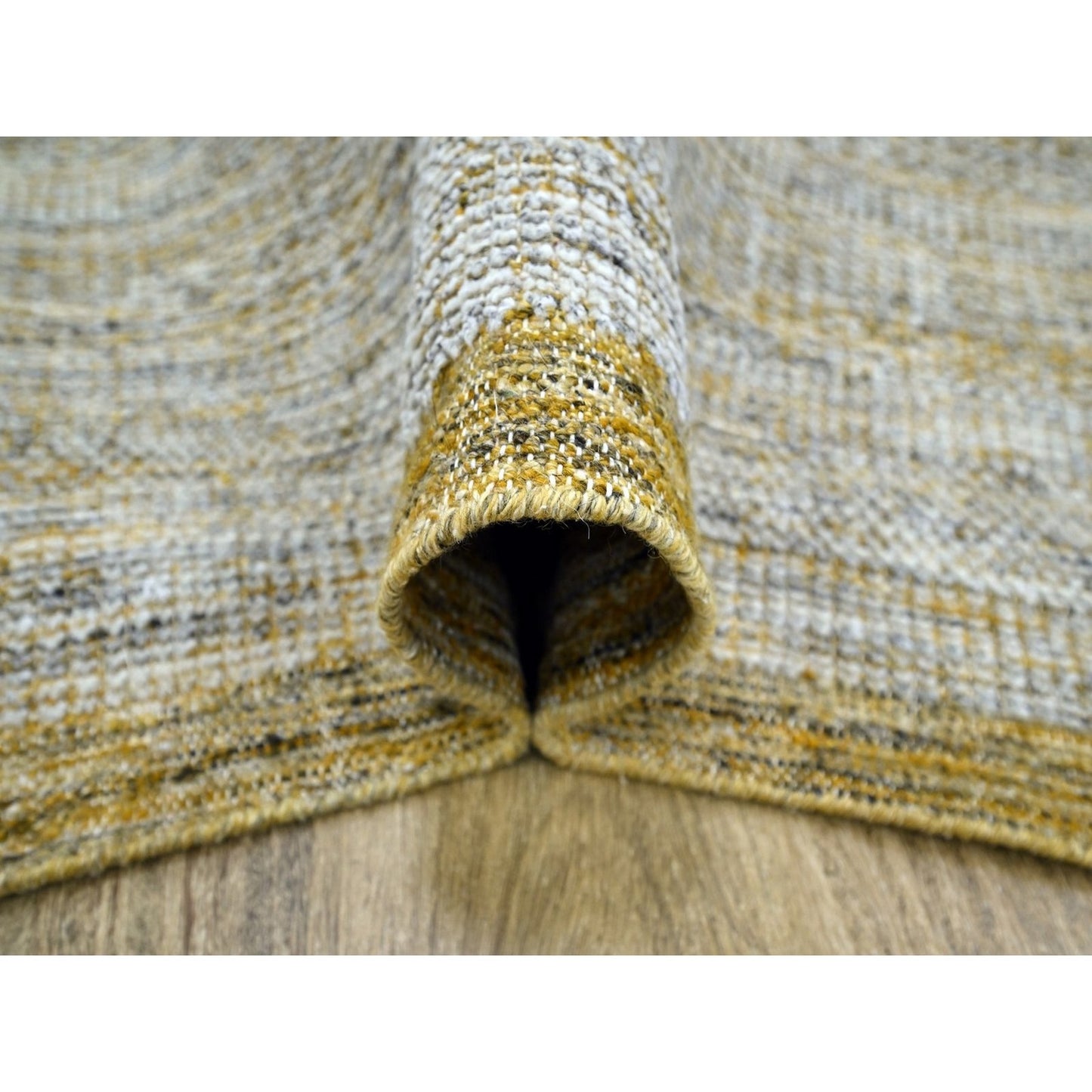 10'X10' Yellow Hand Knotted Rug Oxidized Grass Design Pure Wool Square