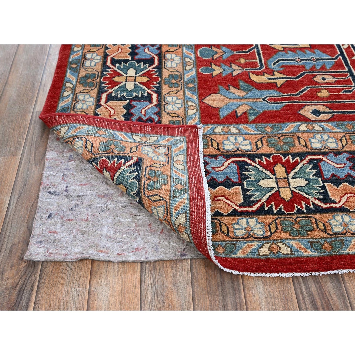 8'10"X12' Red Peshawar With Seeripe Heris Design Hand Knotted Soft Wool Rug