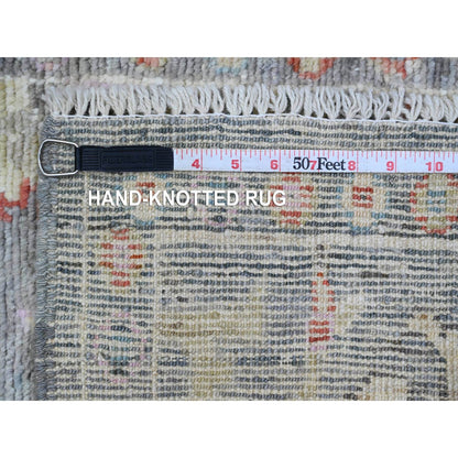 2'1"X3'5" Gray Hand Knotted Angora Oushak Leaf Design Pure Wool Mat Rug