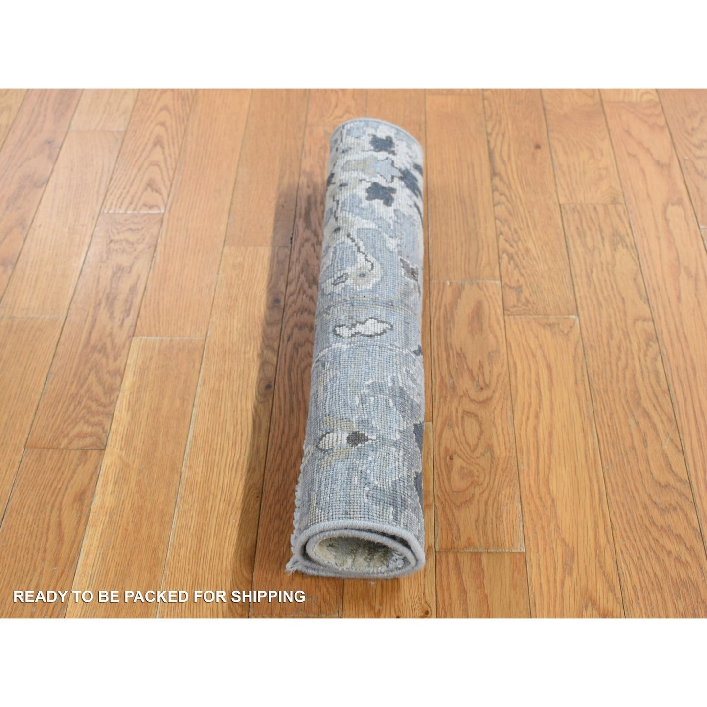 2'X2'1" Goose Gray Silk With Wool Oushak Design Hand Knotted Square Rug